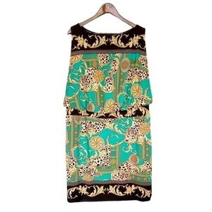 Sandra Darren Sleeveless Dress Green and Black Surplus Top Size 14 Scarf Print
